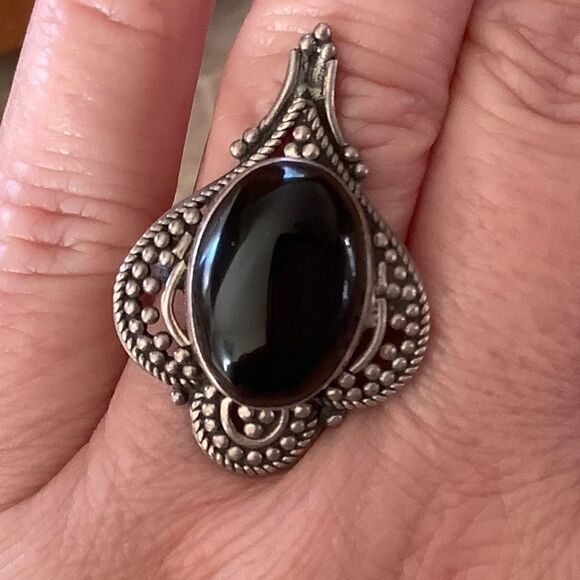 𝅺STERLING SILVER 925 BLACK ONYX WOMAN RING SIZE US 8​​ - Picture 1 of 9